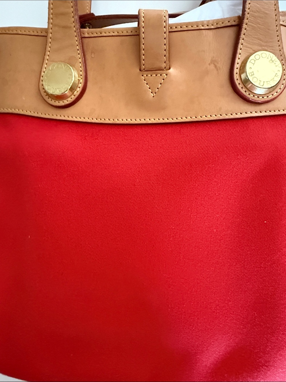 Dooney & Bourke Vintage Cabriolet Red Canvas and Tan Leather Shoulder Bag - Picture 16 of 16